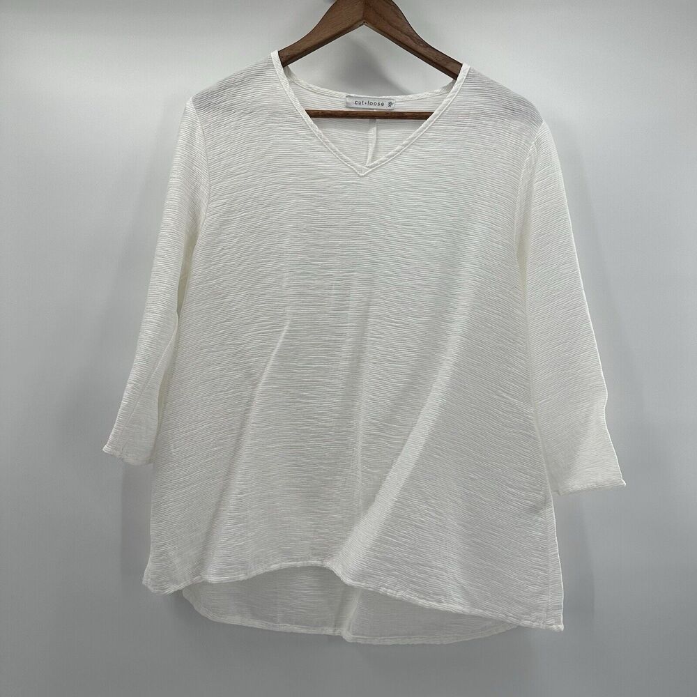 Cut Loose Top Shirt Womens XS White Textured Lagenlook Boxy Beachy Flowy